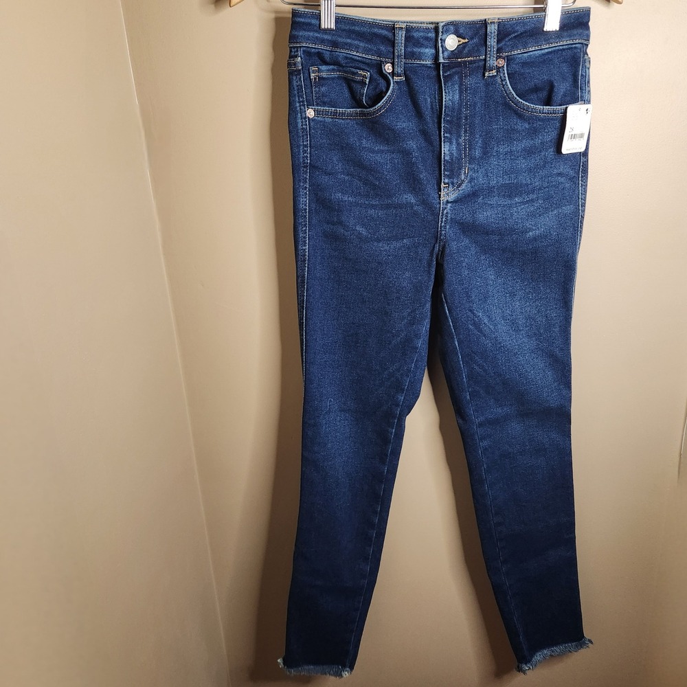We The Free Free People High Rise Skinny Jeans Deep Indigo Frayed Hem 28 NWT
